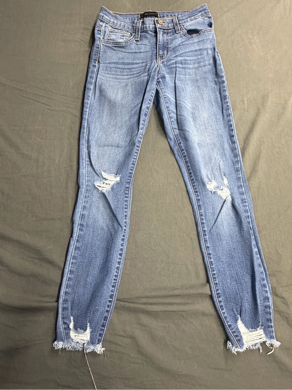 Flying Monkey Ripped Distressed Skinny Jeans Frayed Raw Hem Blue [Insert Size]